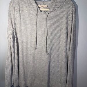 LOFT Heather Gray Textured Knit Hoodie | Drawstring Casual Pullover